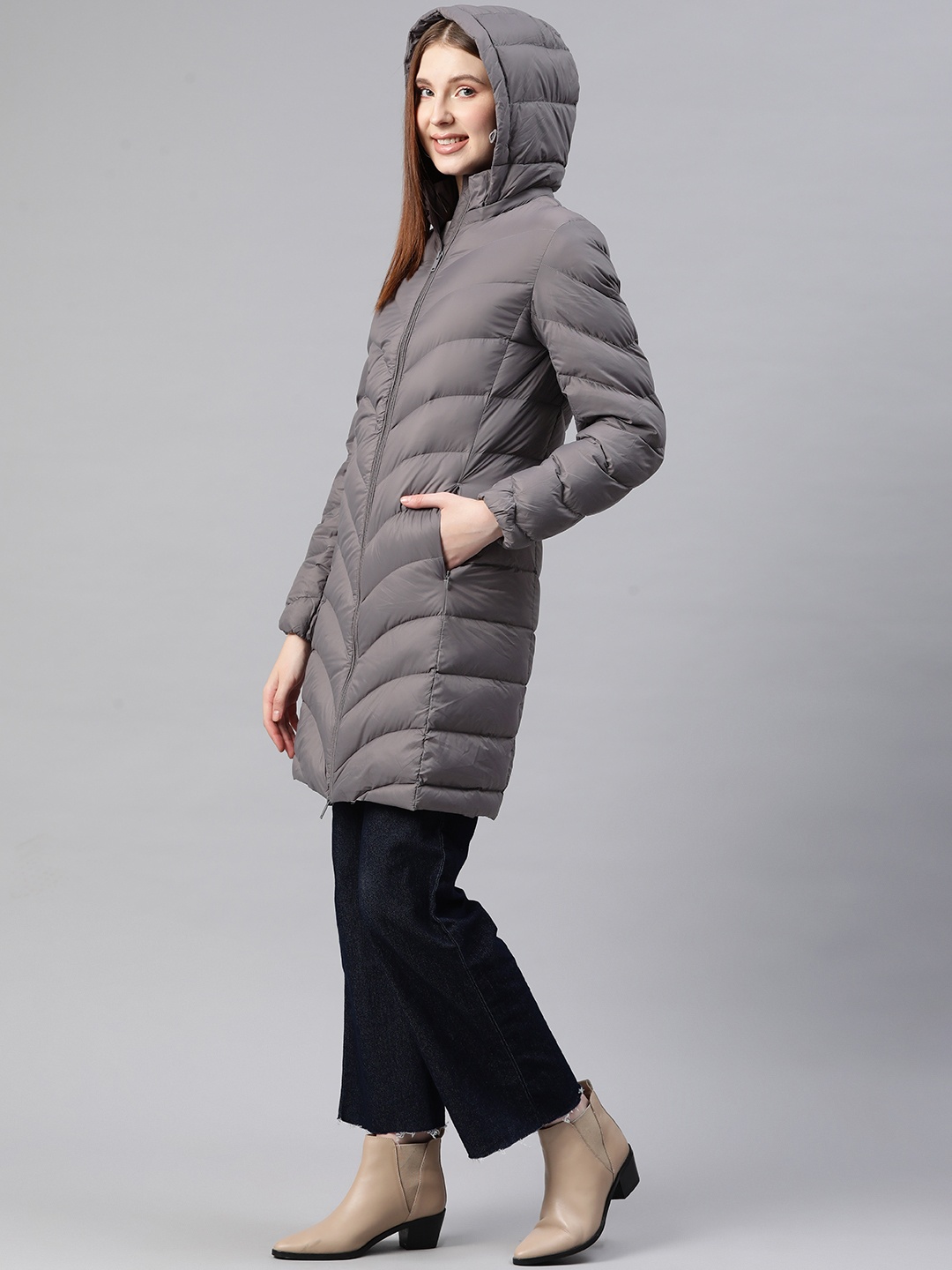 

Marks & Spencer Detachable Hood Longline Padded Jacket, Grey