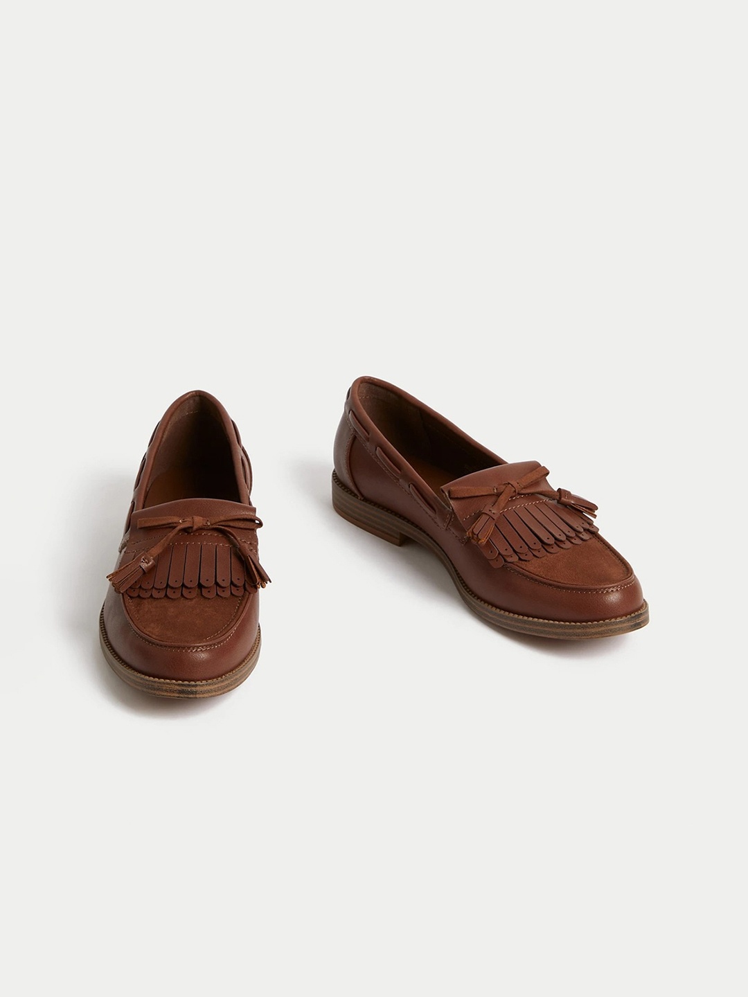 

Marks & Spencer Women Leather Tassel Boat Shoes With Bows, Brown