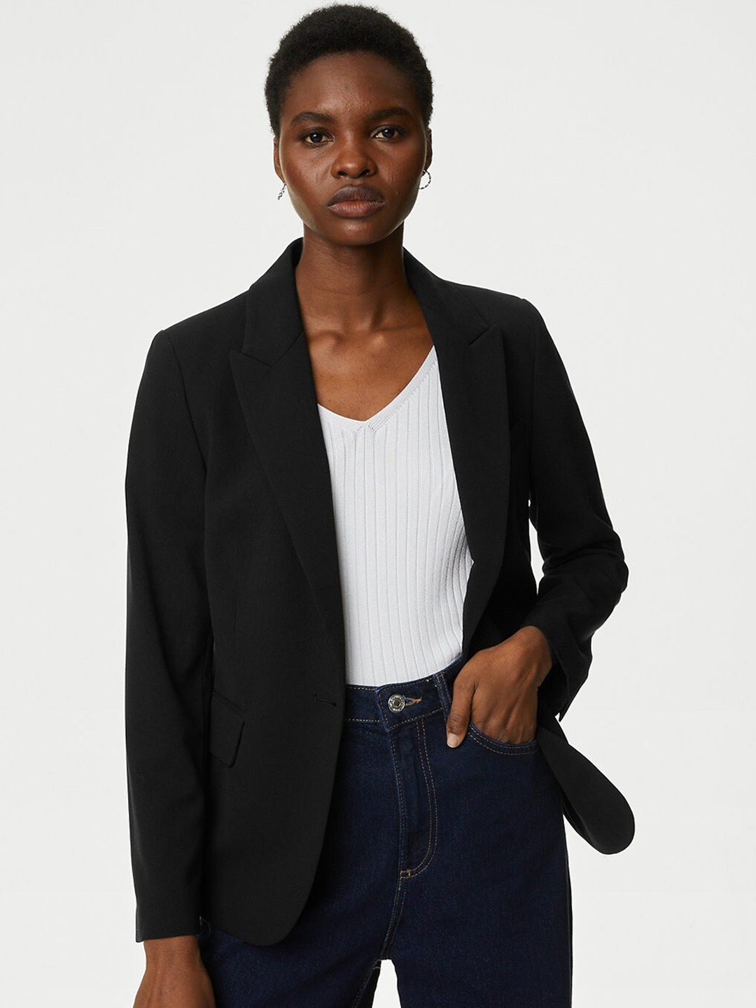 

Marks & Spencer Peaked Lapel Single-Breasted Regular Blazers, Black