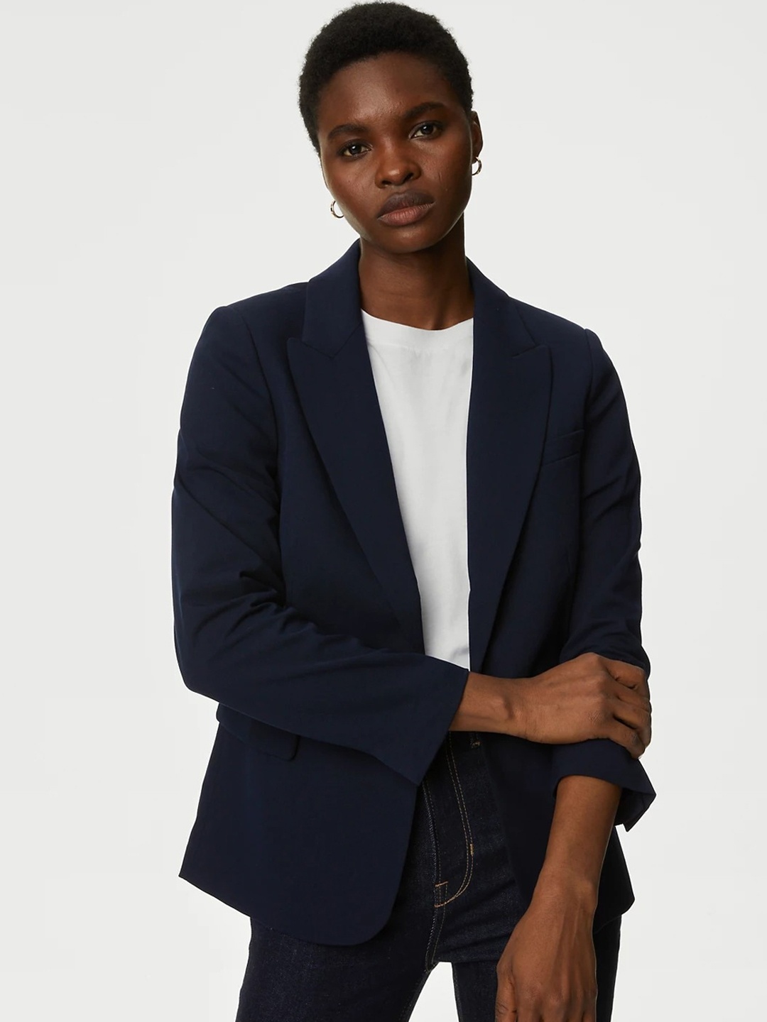 

Marks & Spencer Peaked Lapel Single-Breasted Regular Blazers, Navy blue