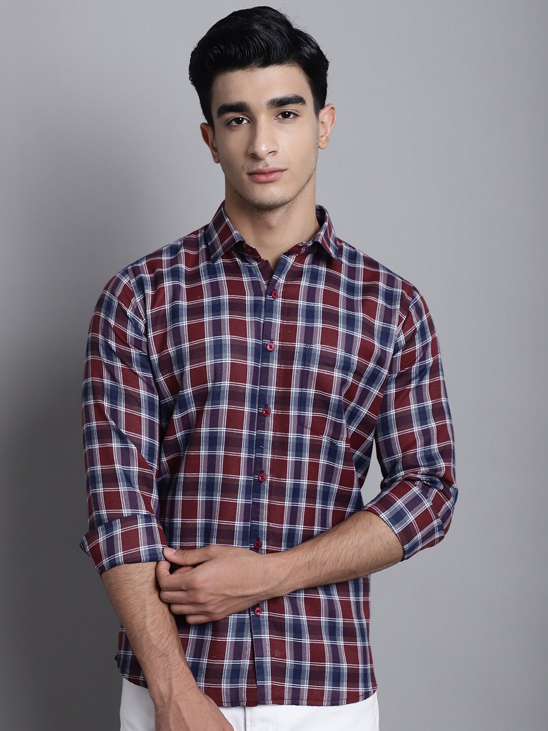 

Armaan Ethnic Comfort Tartan Checked Spread Collar Cotton Casual Shirt, Red