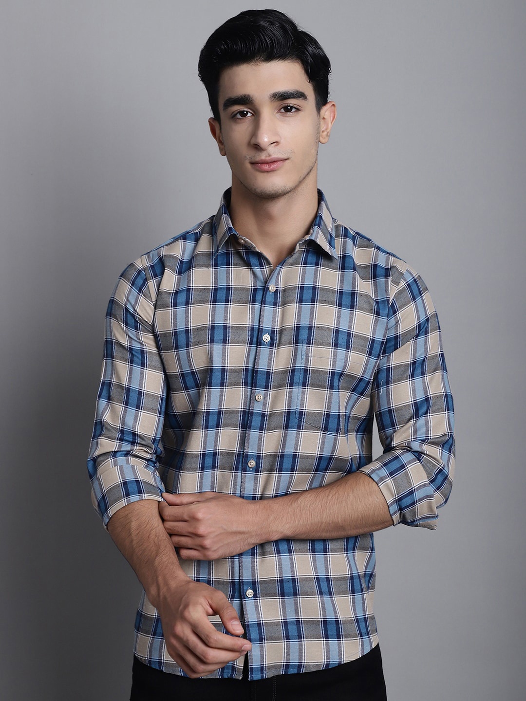 

Armaan Ethnic Comfort Tartan Checked Casual Shirt, Navy blue