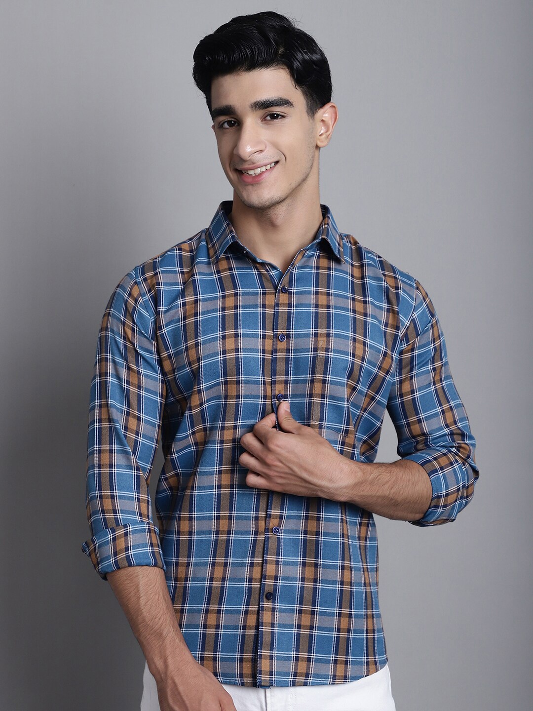 

Armaan Ethnic Comfort Tartan Checked Casual Shirt, Brown