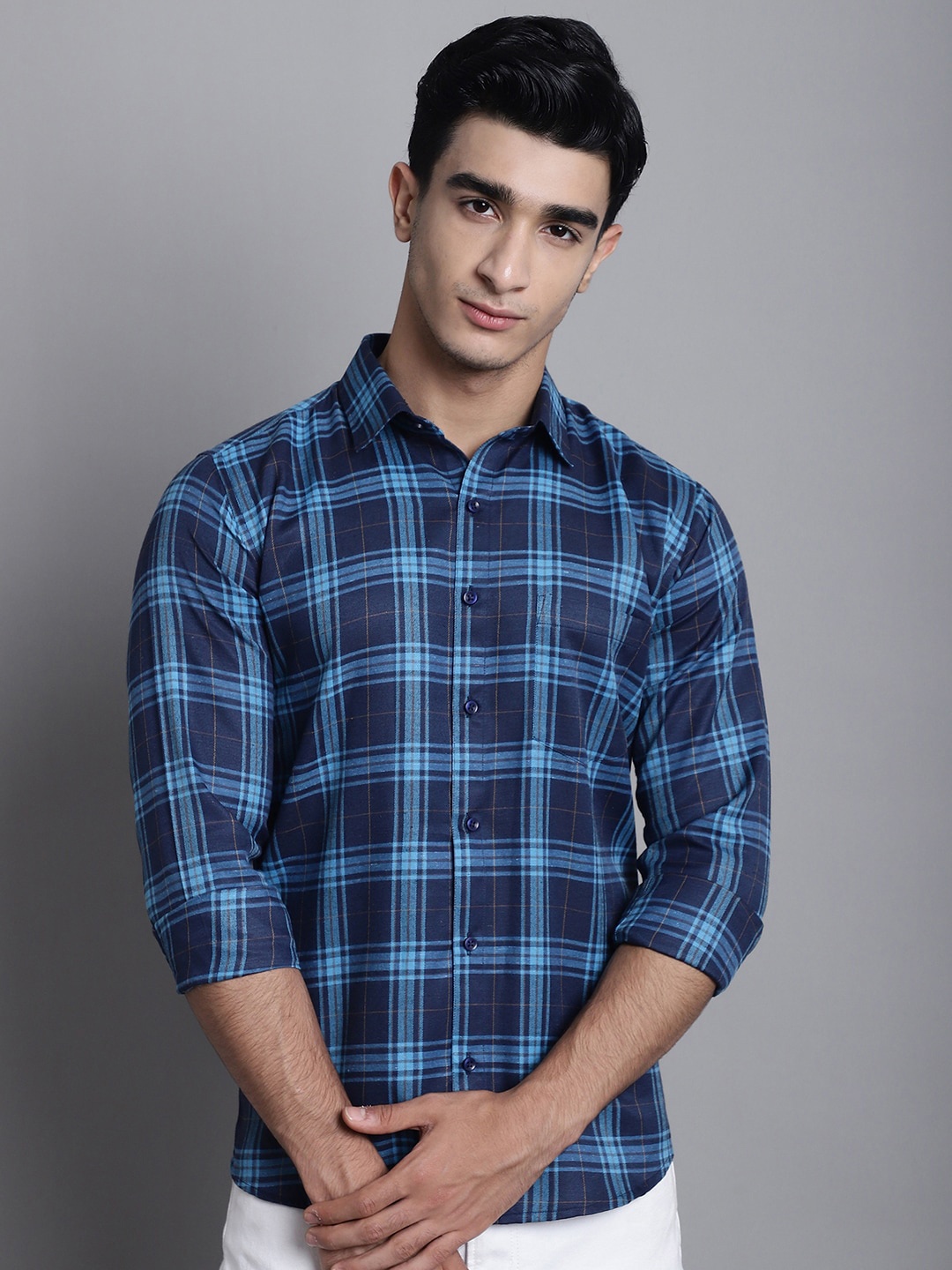 

Armaan Ethnic Comfort Tartan Checked Casual Shirt, Blue