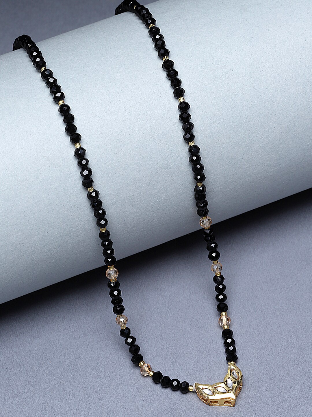 

ZENEME Gold-Plated Artificial Stones Studded & Beaded Mangalsutra, Black