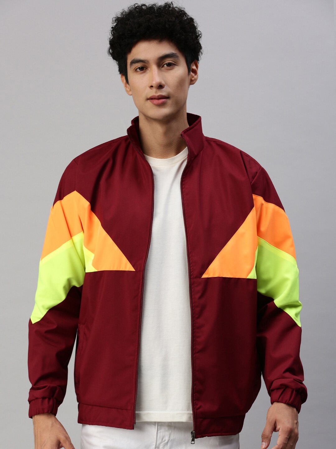 

VOXATI Colourblocked Sporty Jacket, Maroon