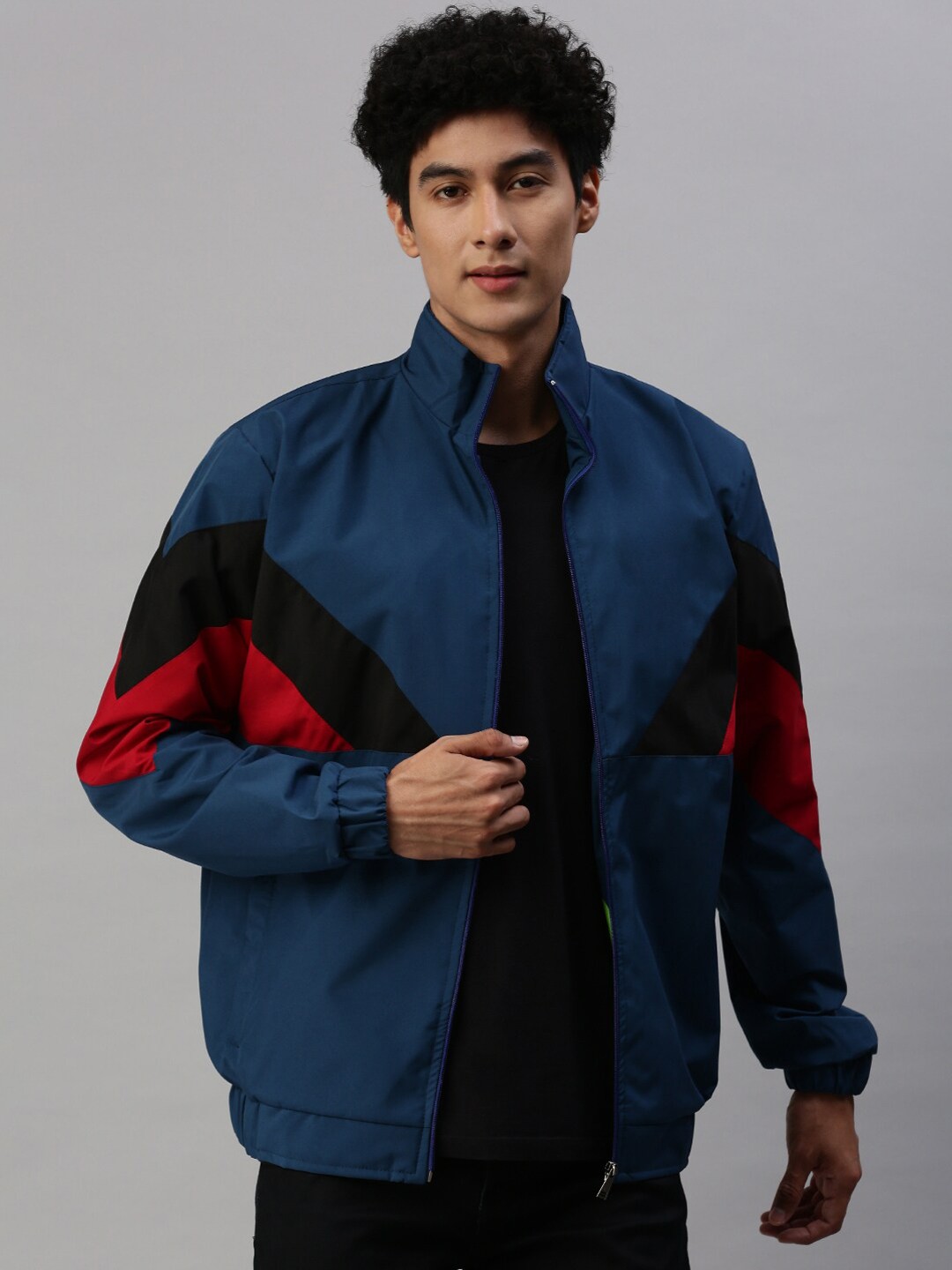

VOXATI Colourblocked Mock Collar Sporty Jacket, Blue