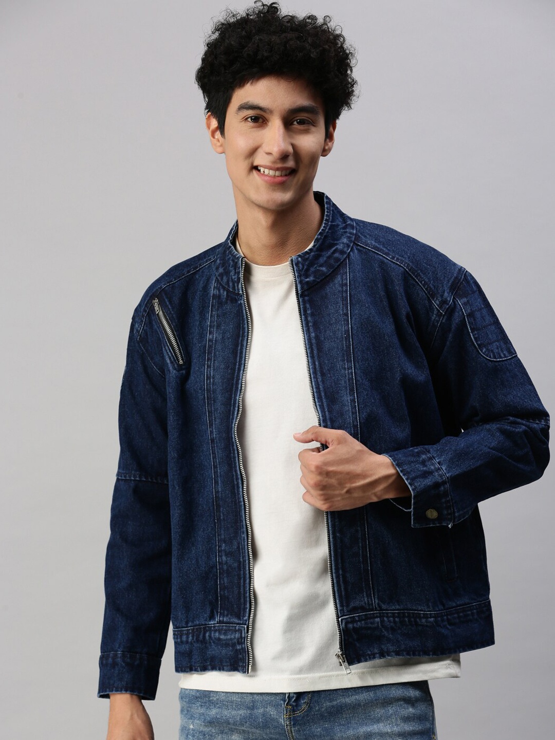 

VOXATI Mock Collar Denim Jacket, Blue