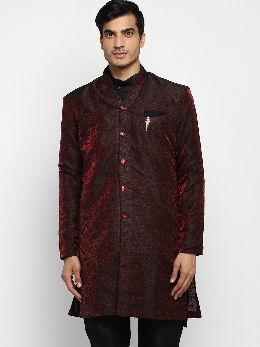 

ROYAL KURTA Ethnic Motif Woven Design Straight Kurta, Maroon