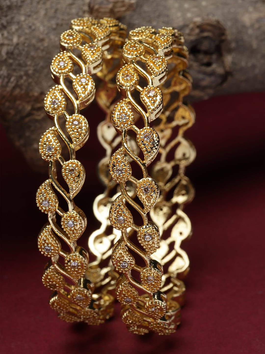 

ZENEME Set Of 2 Gold-Plated American Diamond-Studded Bangles