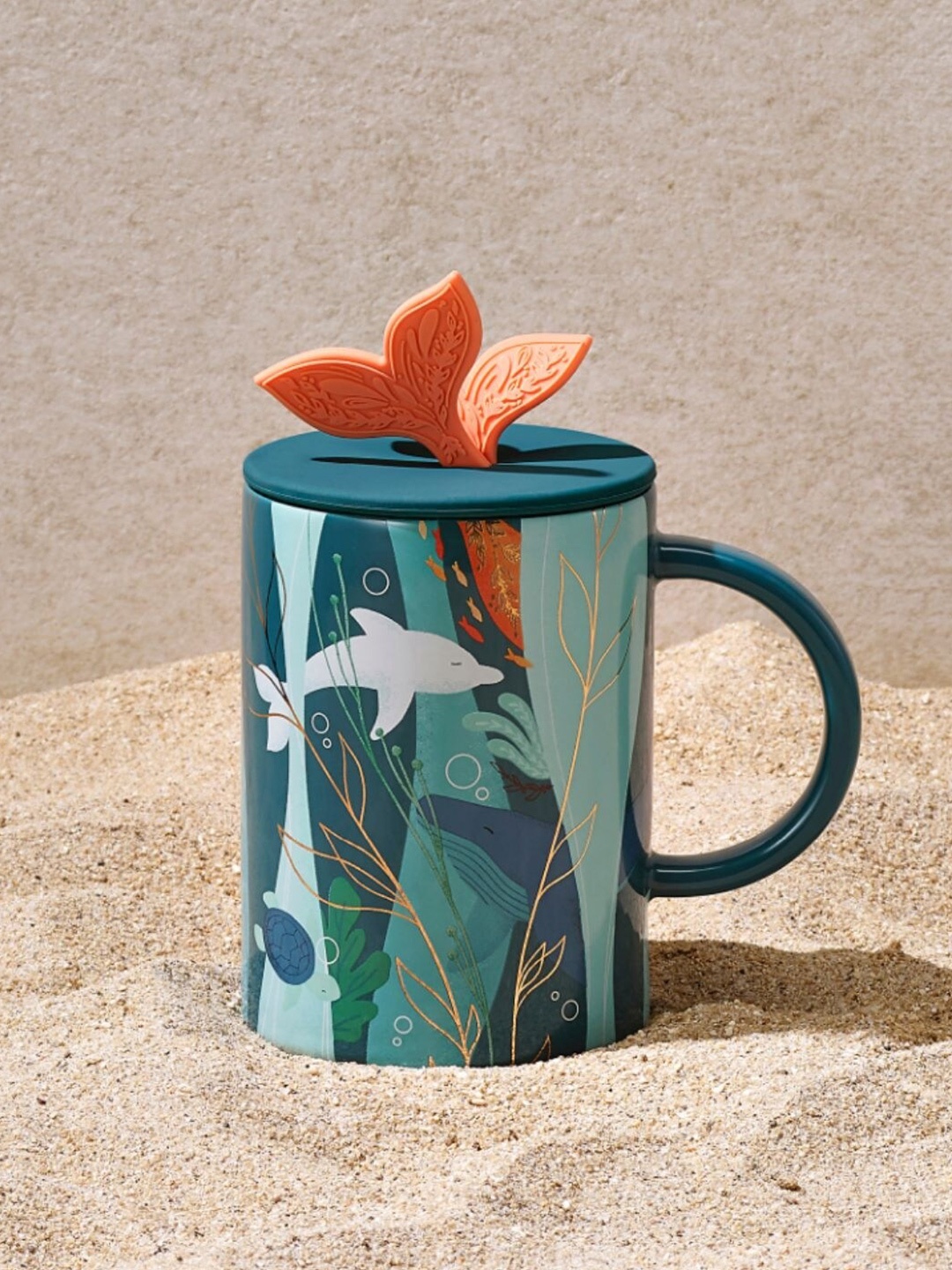 

Starbucks Blue & Green Printed Ceramic Glossy Mug With Lid 473 ml