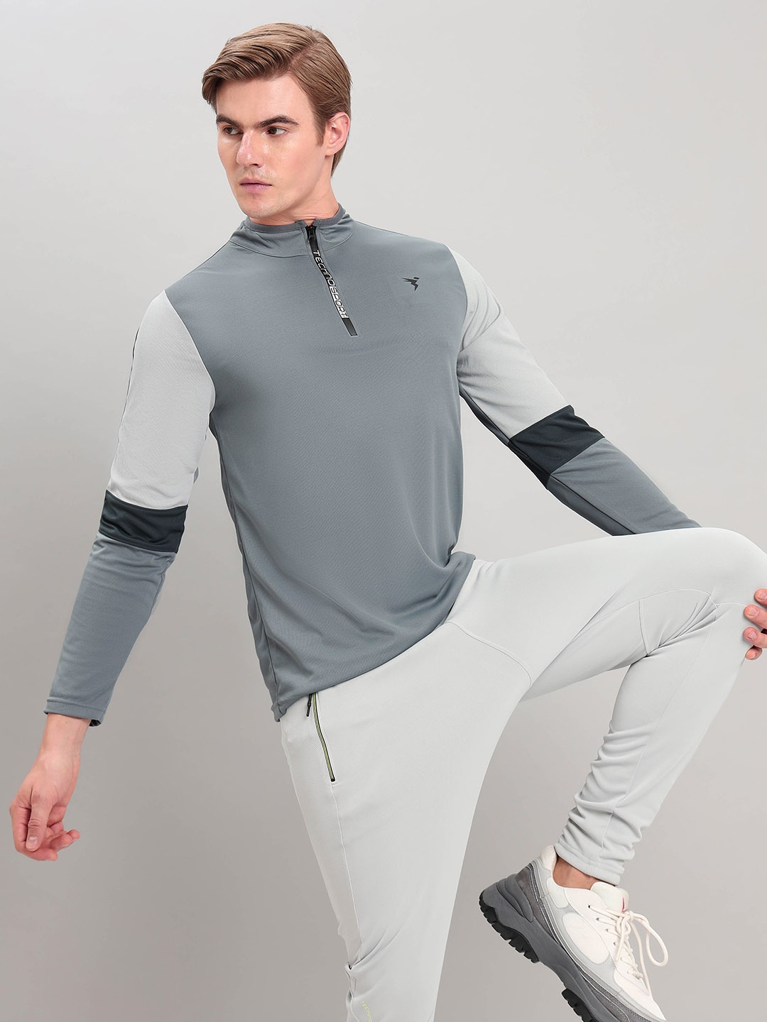 

Technosport High Neck Antimicrobial Slim Fit T-shirt, Grey