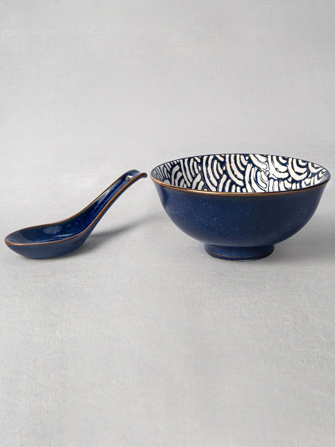 

MIKASA Blue 2-Pieces Porcelain Matte Rice Bowl & Rice Spoon