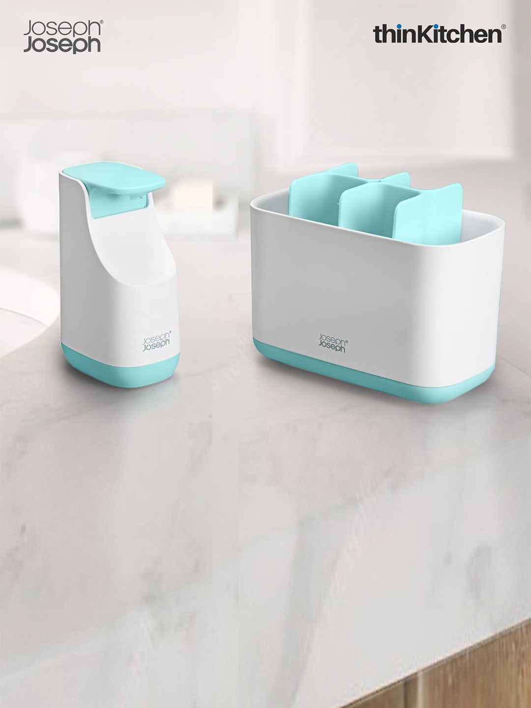 

Joseph Joseph White & Blue Sleek Polypropylene Bathroom set