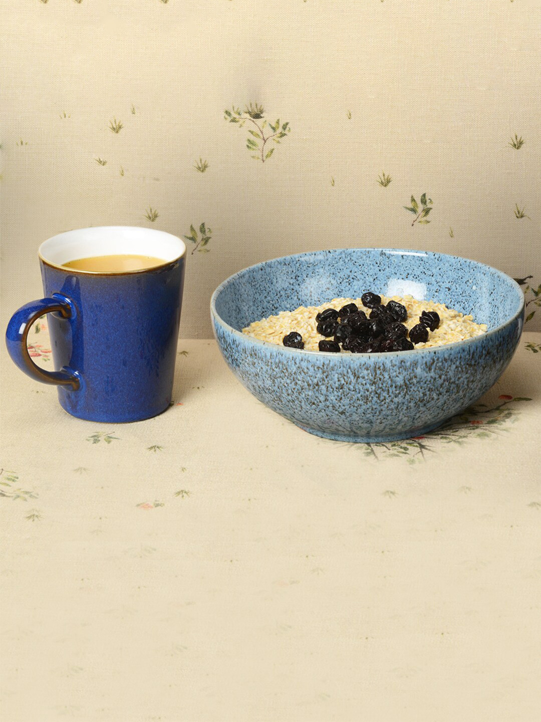 

Denby Blue & White 2-Pieces Printed Stoneware Matte Bowl & Mug Set