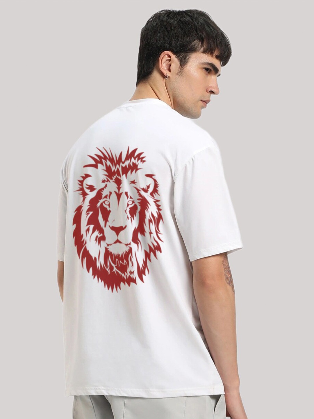 

Elibolz Graphic Printed Drop-Shoulder Sleeves Cotton Oversized T-shirt, White