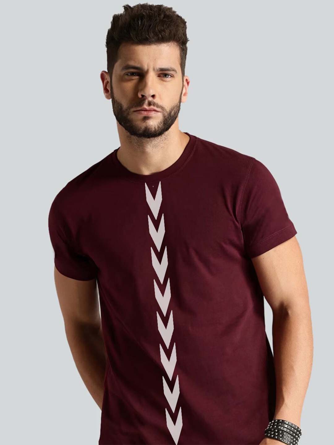 

Elibolz Geometric Printed Cotton T-shirt, Maroon