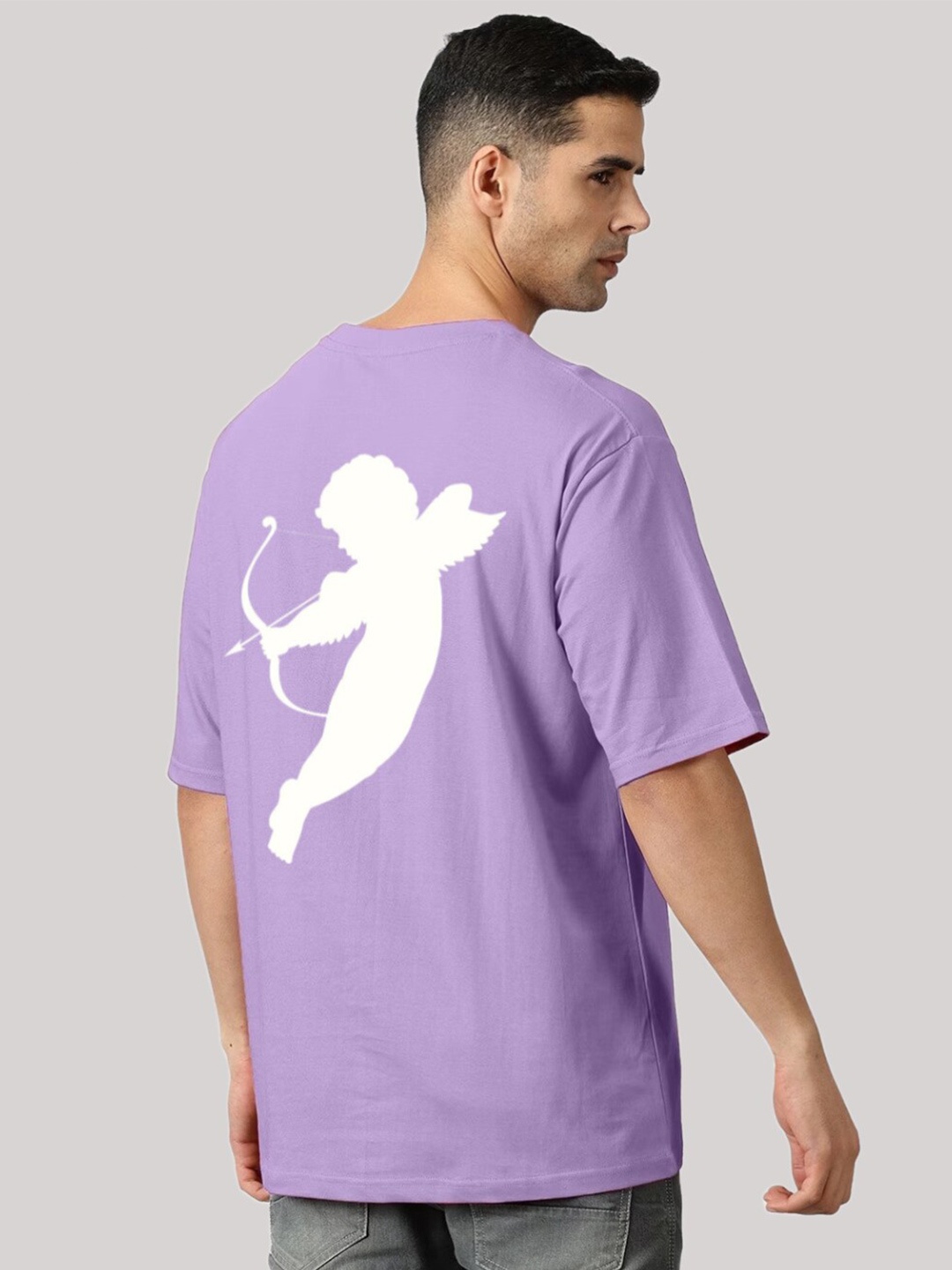 

Elibolz Graphic Printed Round Neck Cotton Oversized T-shirt, Lavender