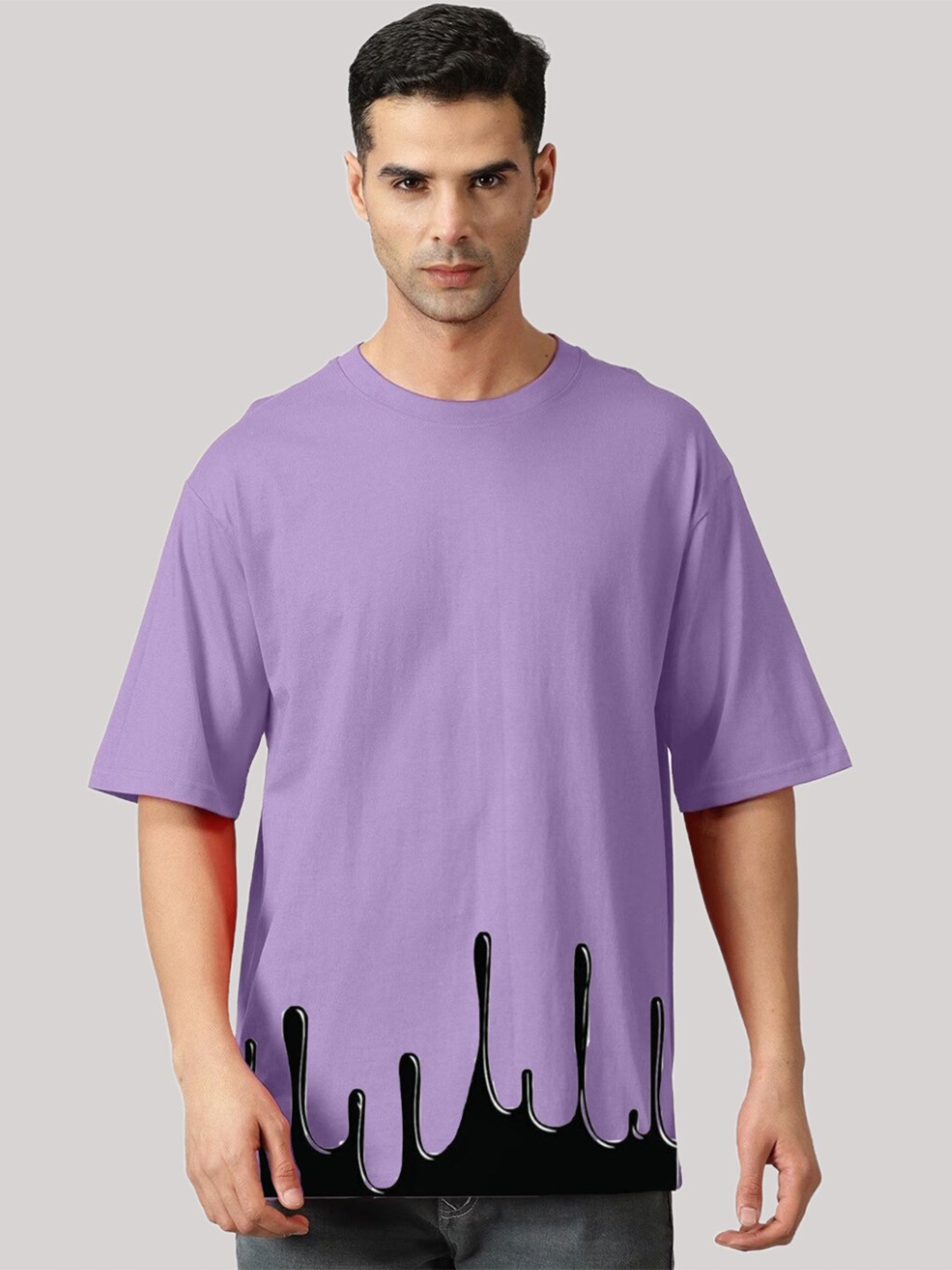 

Elibolz Graphic Printed Round Neck Cotton Oversized T-shirt, Lavender