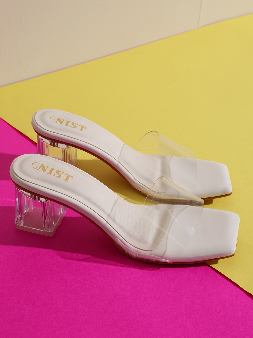 

GNIST Open Toe Block Heels, Transparent