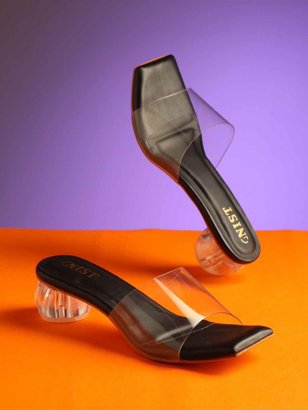 

GNIST Open Toe Block Heels, Black