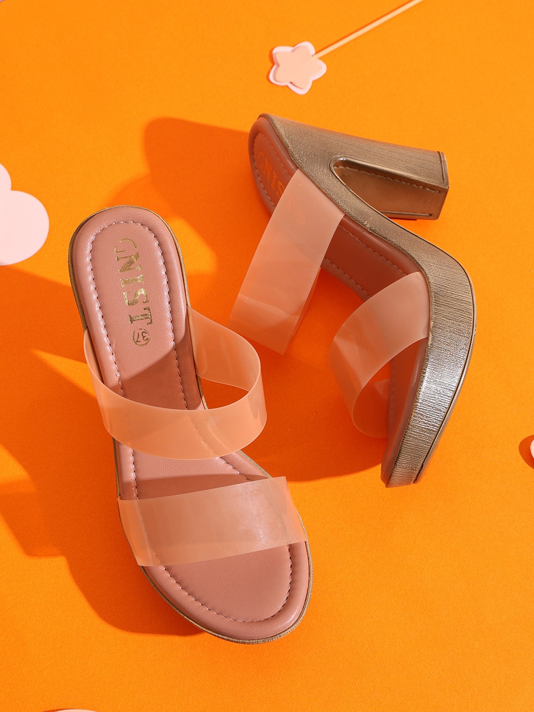 

GNIST Open Toe Block Heels, Peach
