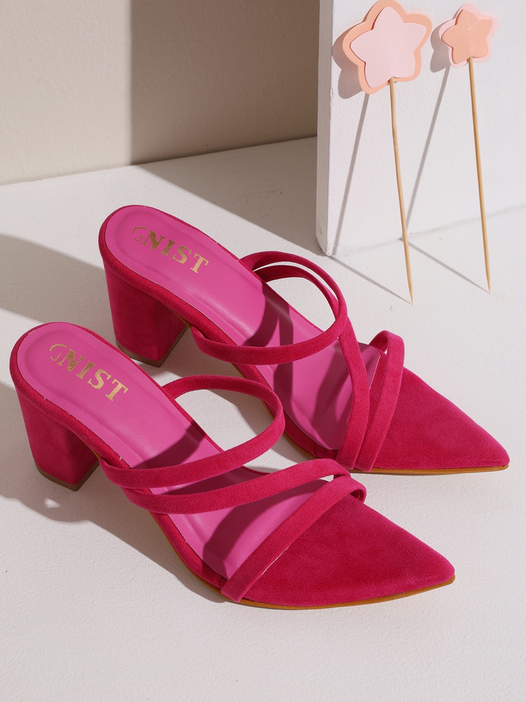 

GNIST Open Toe Block Heels, Pink