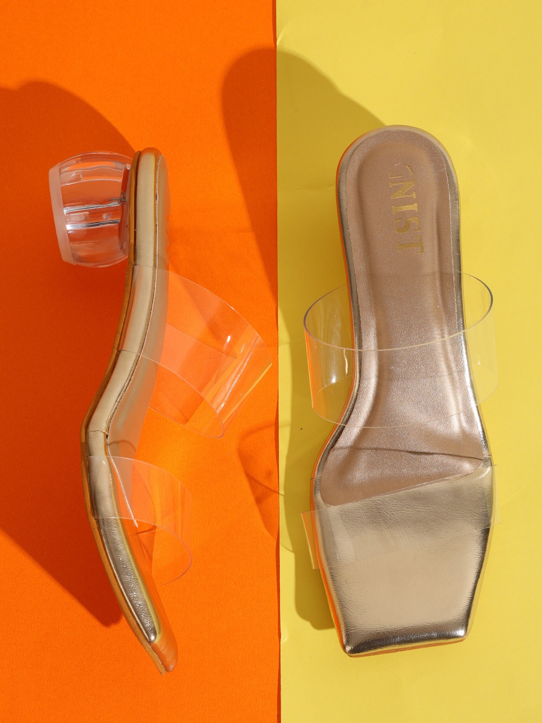

GNIST Open Toe Block Heels, Gold