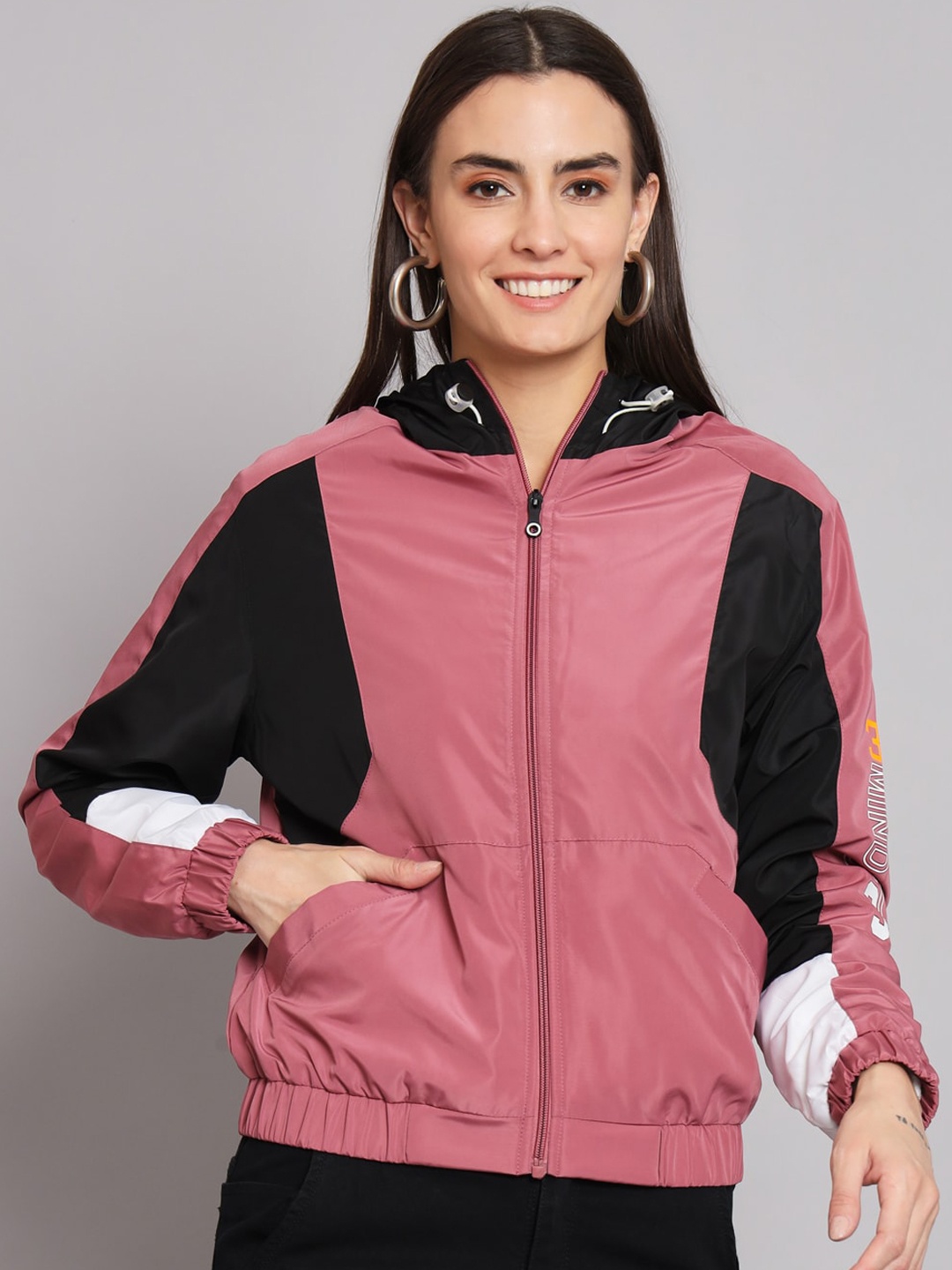 

ANTI CULTURE Colourblocked Windcheater Open Front Jacket, Pink