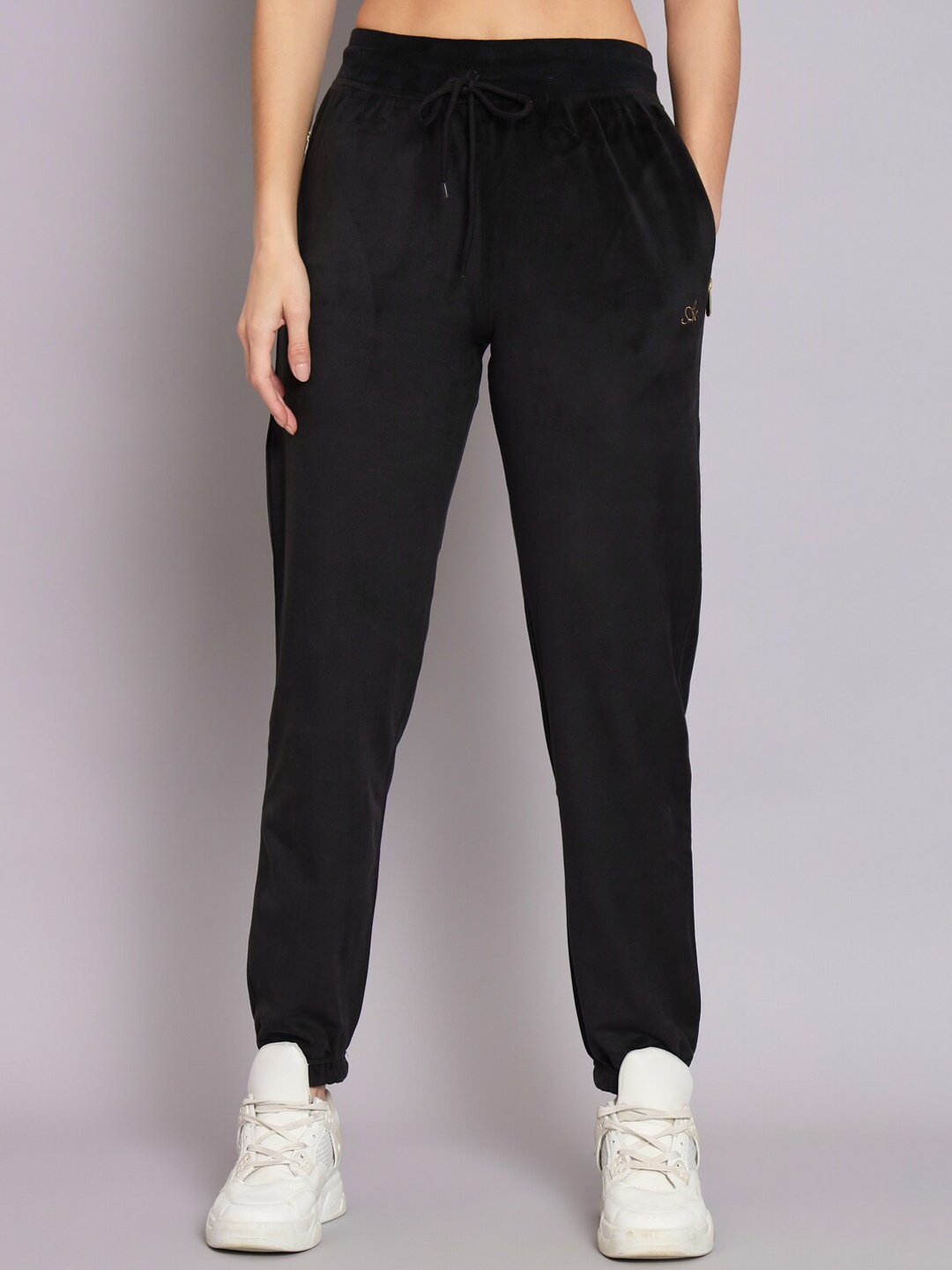 

ANTI CULTURE Women Mid Rise Velvet Joggers, Black