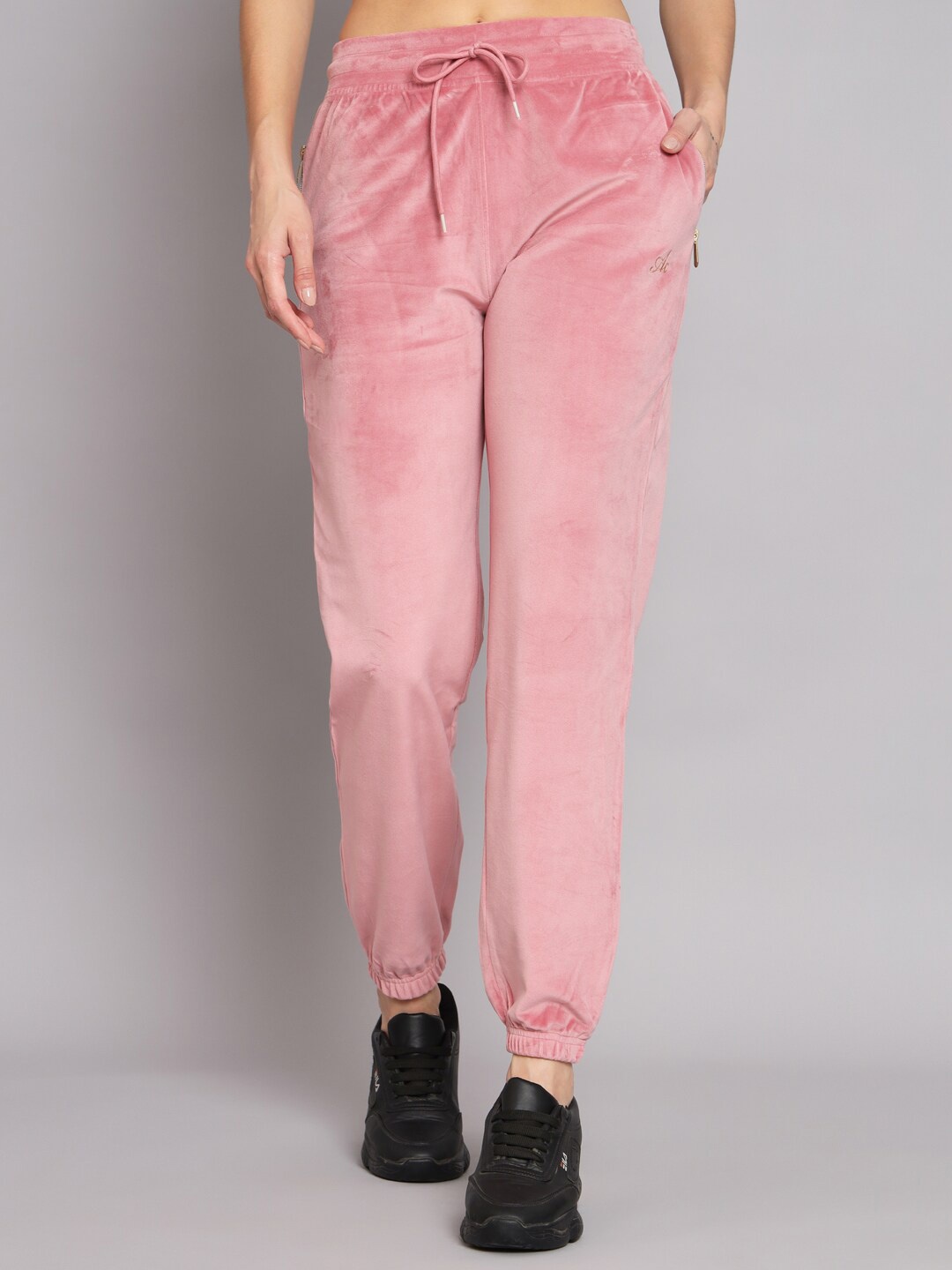 

ANTI CULTURE Women Mid Rise Velvet Joggers, Pink