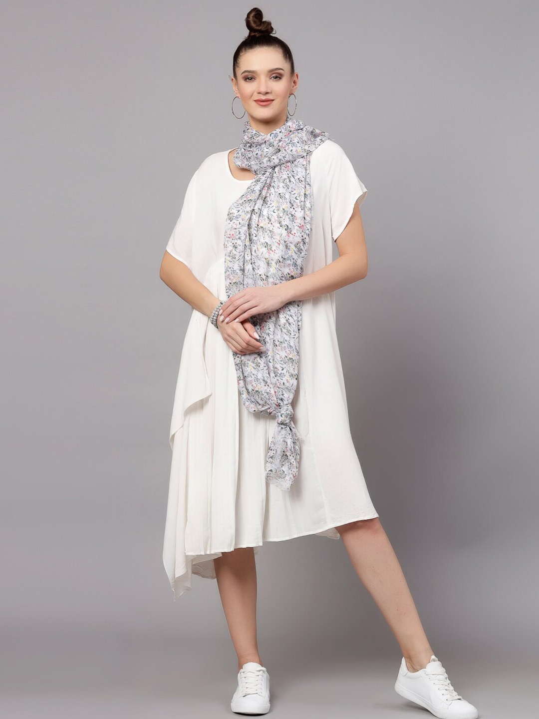 

J Style Floral Printed Stole, White