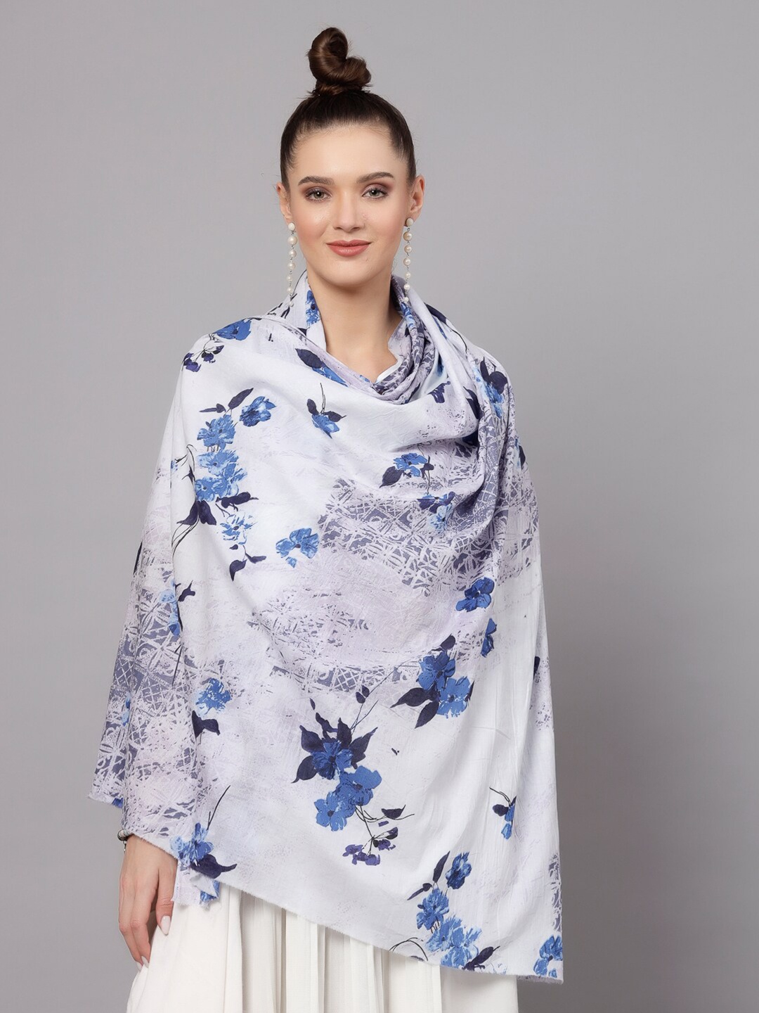 

J Style Floral Printed Stole, Blue