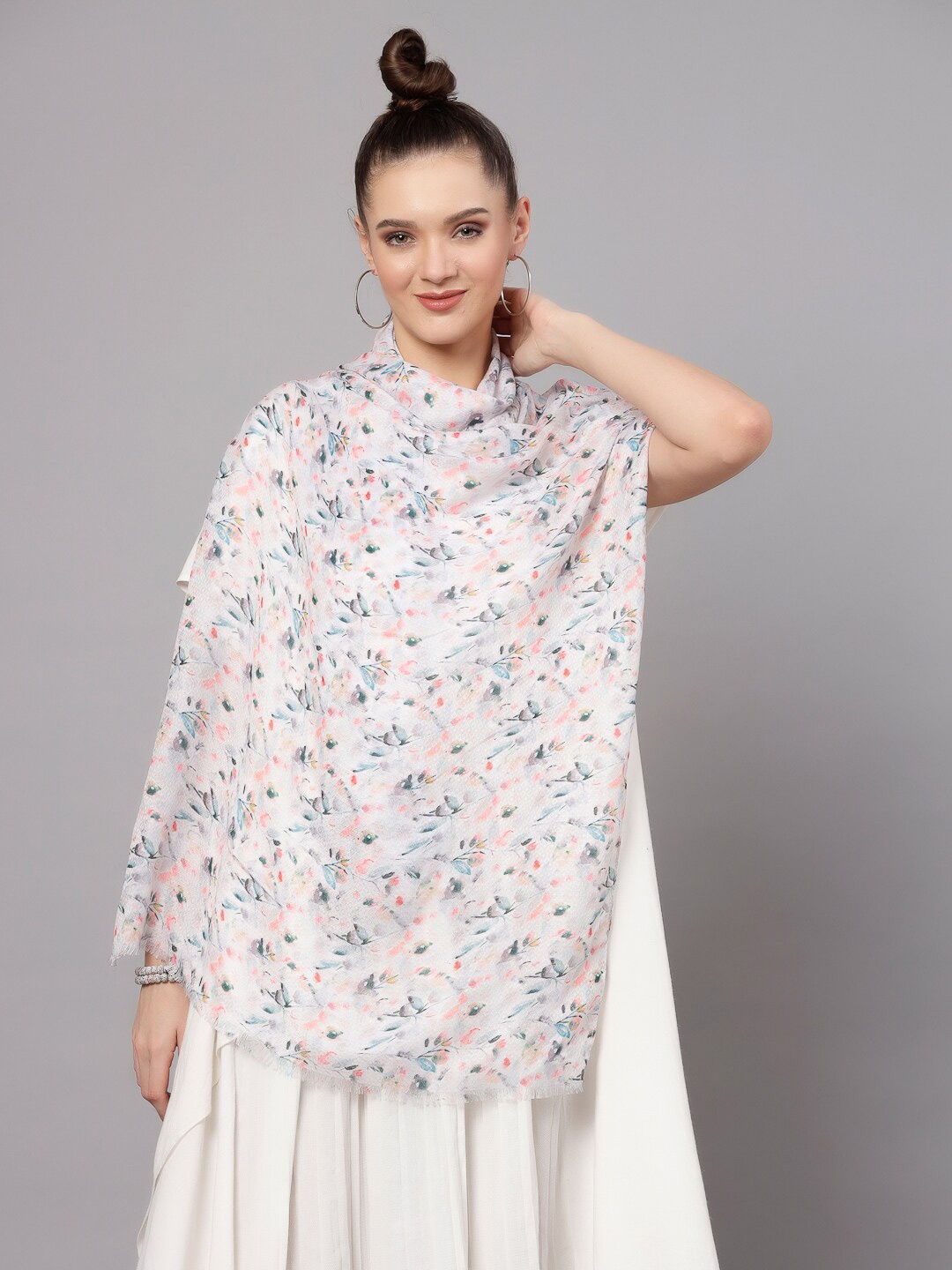 

J Style Women Floral Printed Stole, White