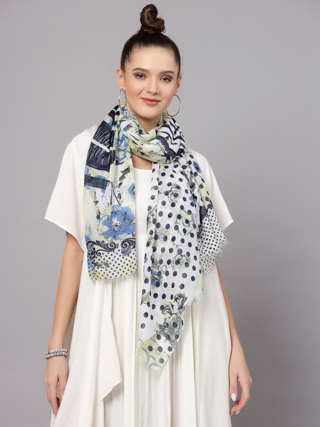 

J Style Floral Printed Stole, Blue
