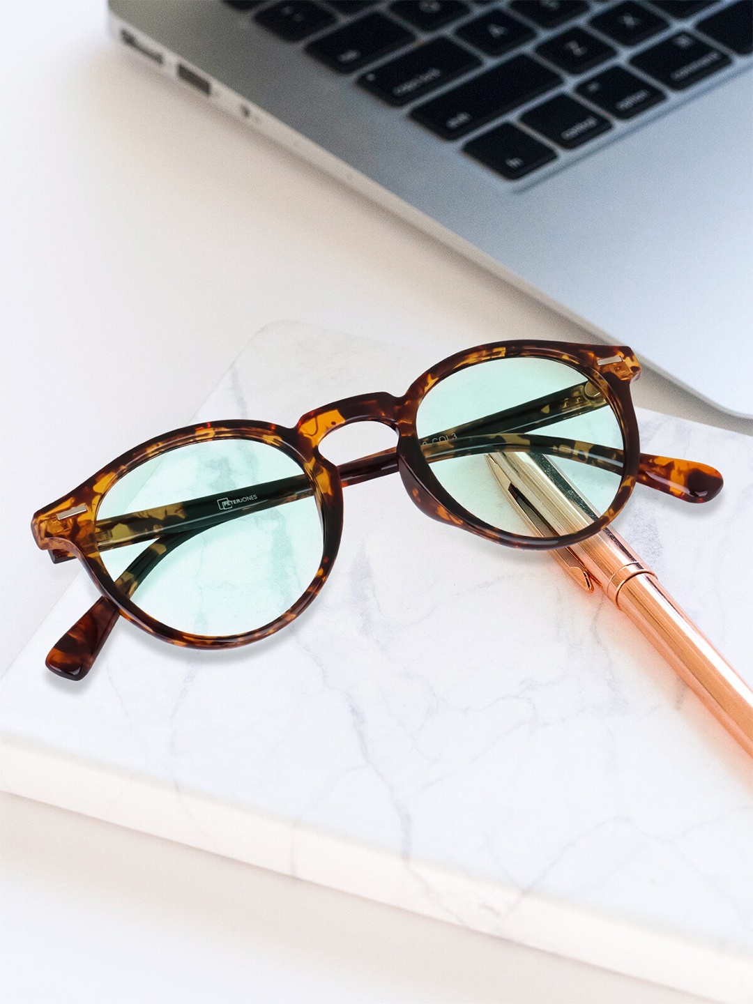 

Peter Jones Eyewear Unisex Abstract Printed Full Rim Round Frames, Brown