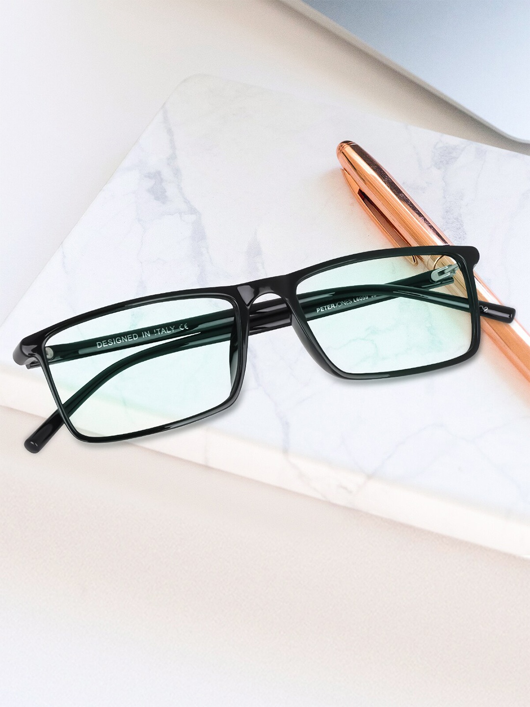 

Peter Jones Eyewear Unisex Full Rim Rectangle Frames, Black