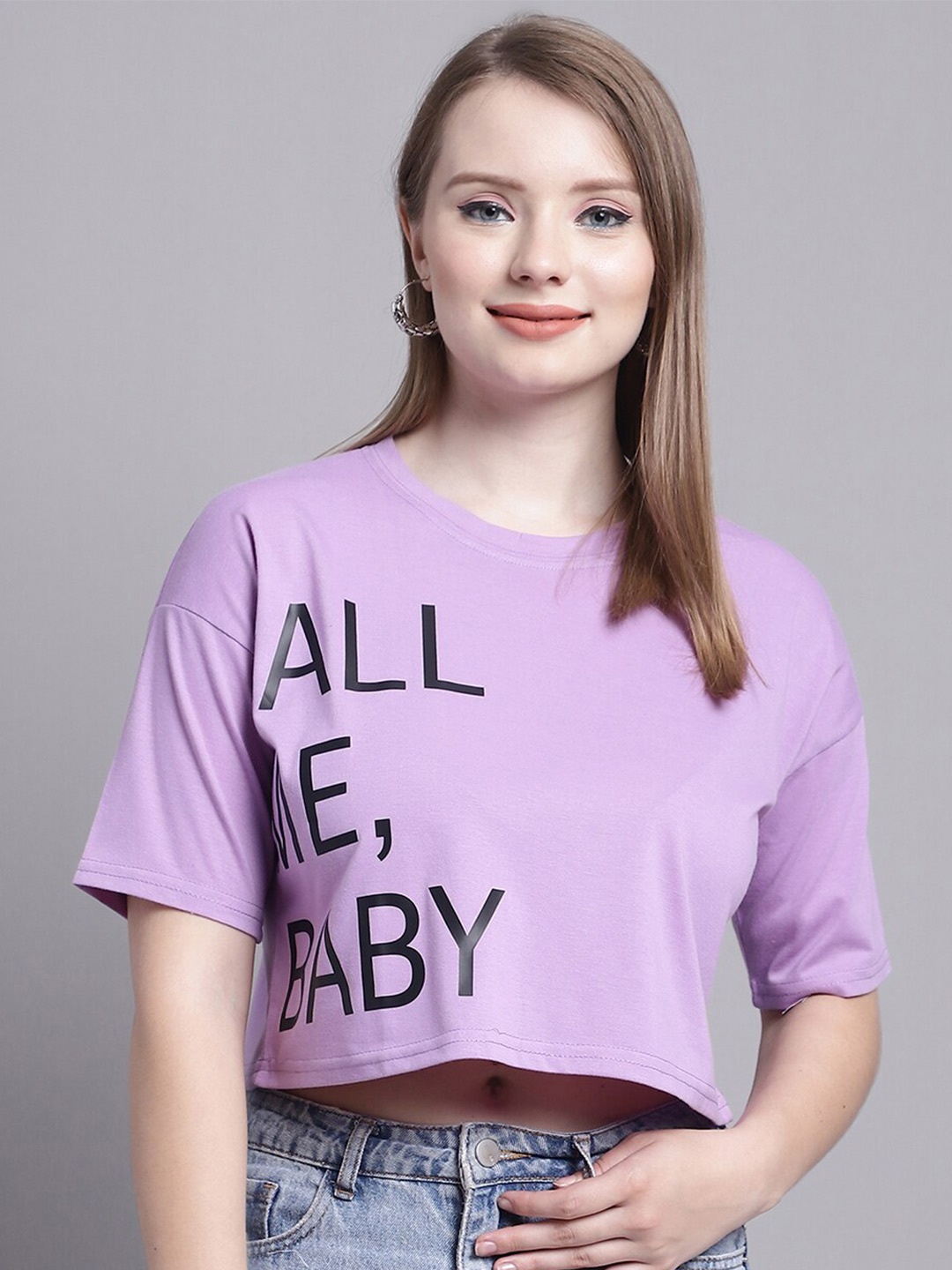 

GRACIT Typography Printed Cotton T-shirt, Purple