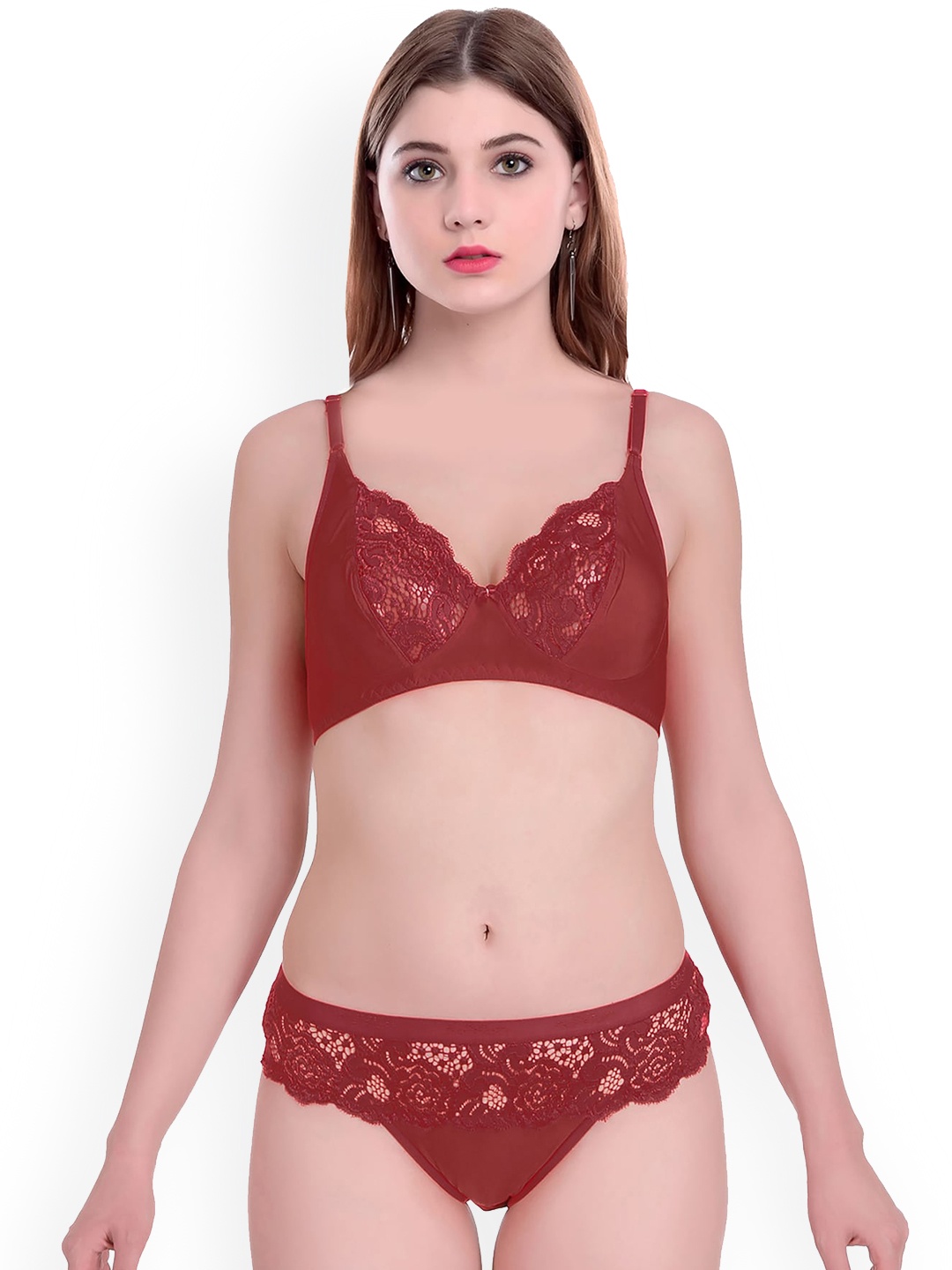 

AROUSY Self Design Cotton Lingerie Set-Q_Cate set _Maroon_30