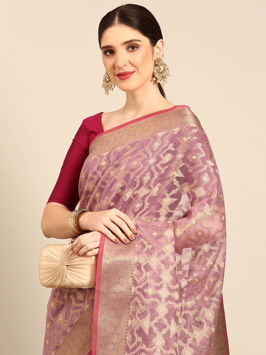 

Rupeshwari Woven Design Zari Handloom Banarasi Saree, Purple