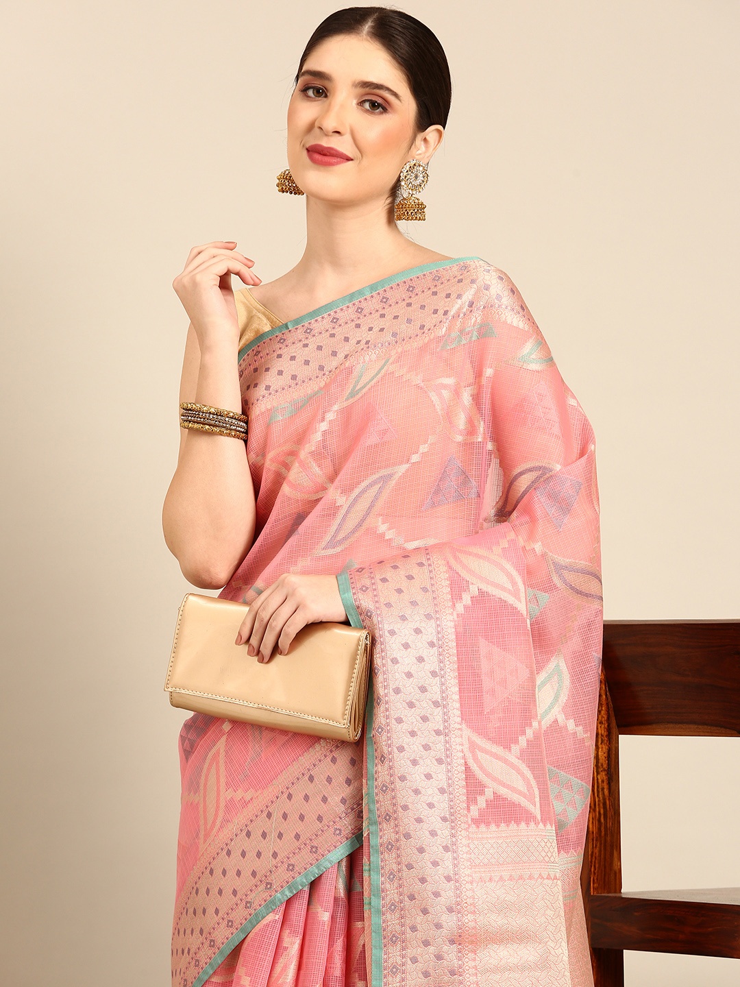 

Rupeshwari Woven Design Zari Handloom Banarasi Saree, Pink