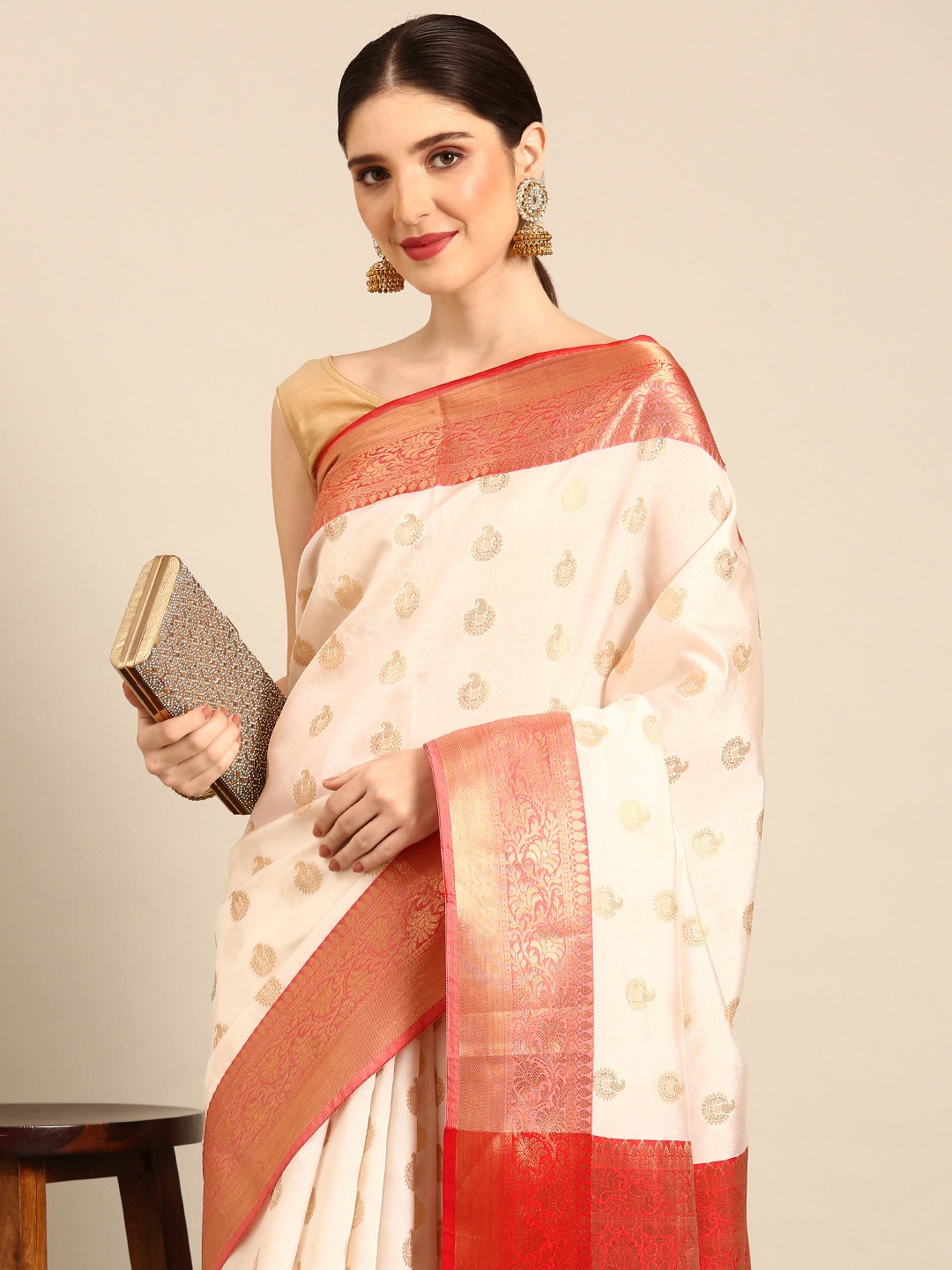 

Rupeshwari Woven Design Zari Handloom Banarasi Saree, White