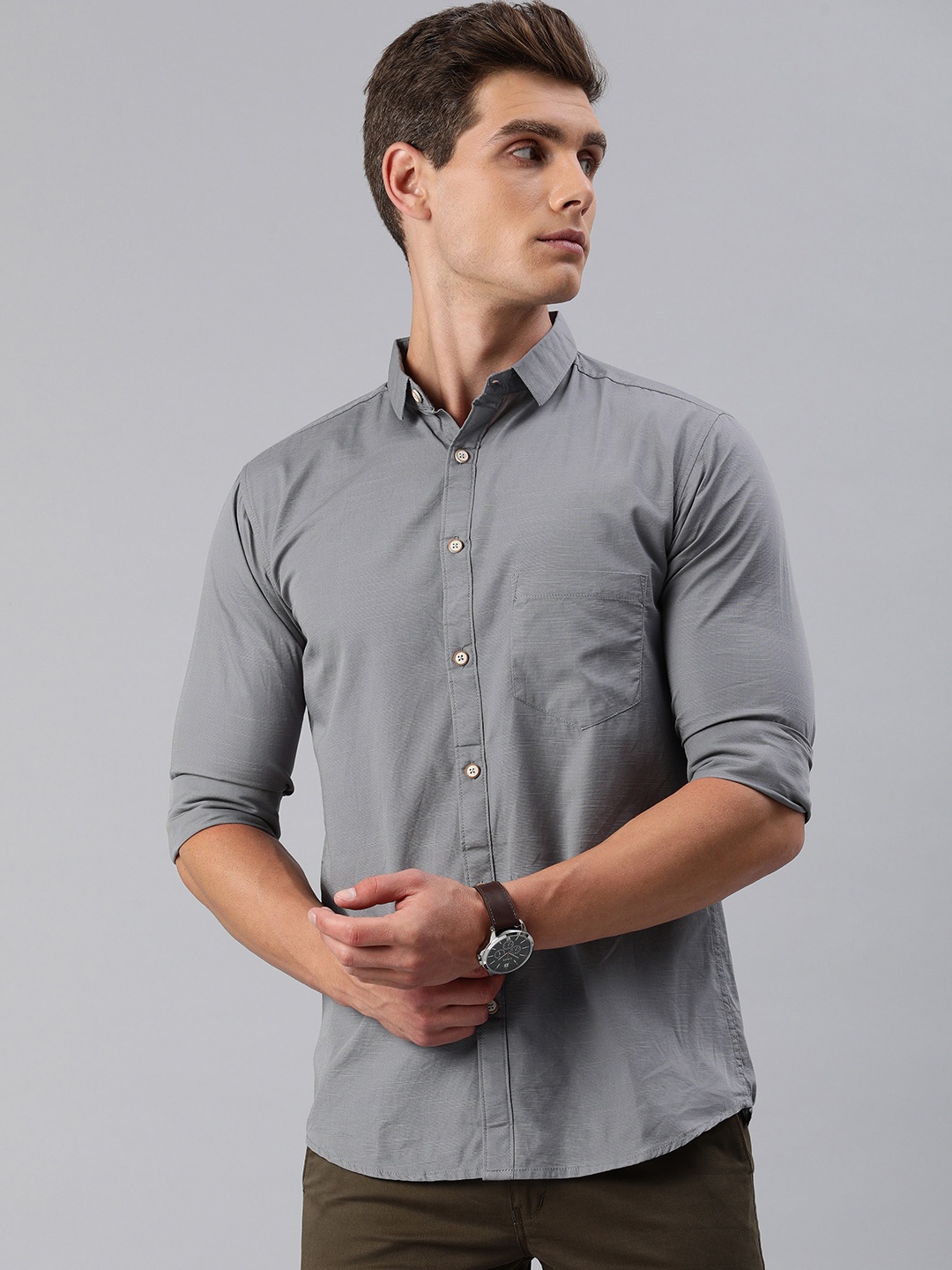 

Majestic Man Men Comfort Slim Fit Opaque Casual Shirt, Grey