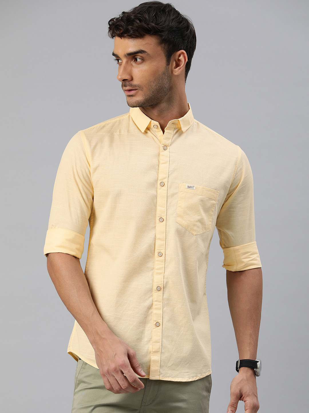 

Majestic Man Men Comfort Slim Fit Opaque Cotton Casual Shirt, Yellow