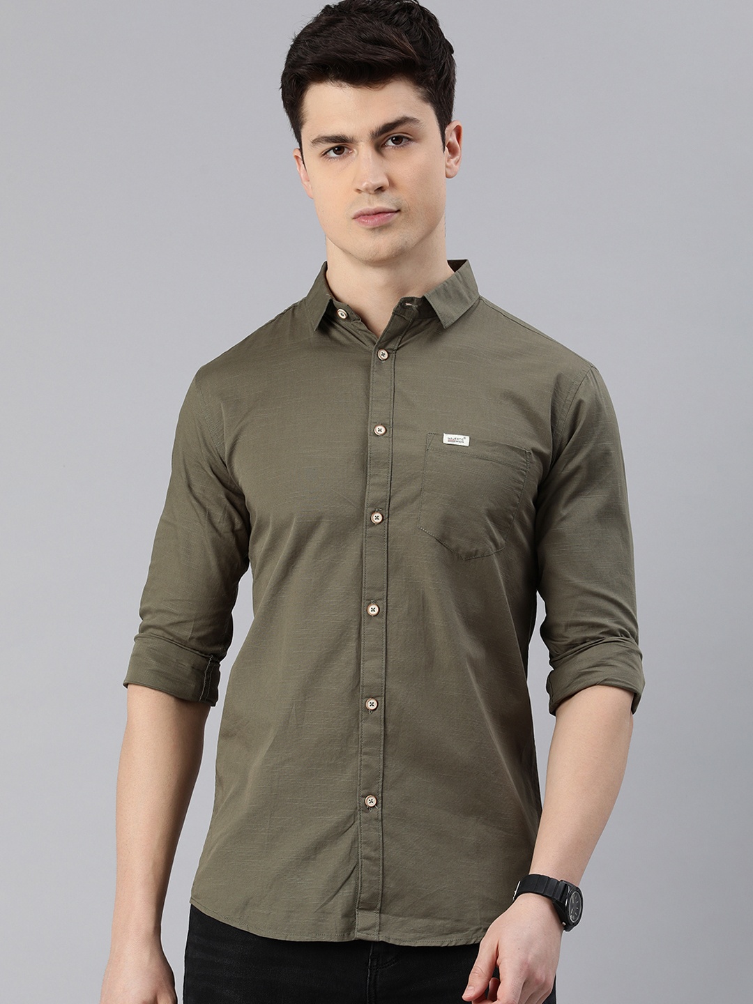 

Majestic Man Men Comfort Slim Fit Opaque Casual Shirt, Olive