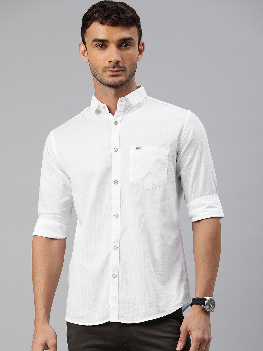 

Majestic Man Men Comfort Slim Fit Cotton Casual Shirt, White