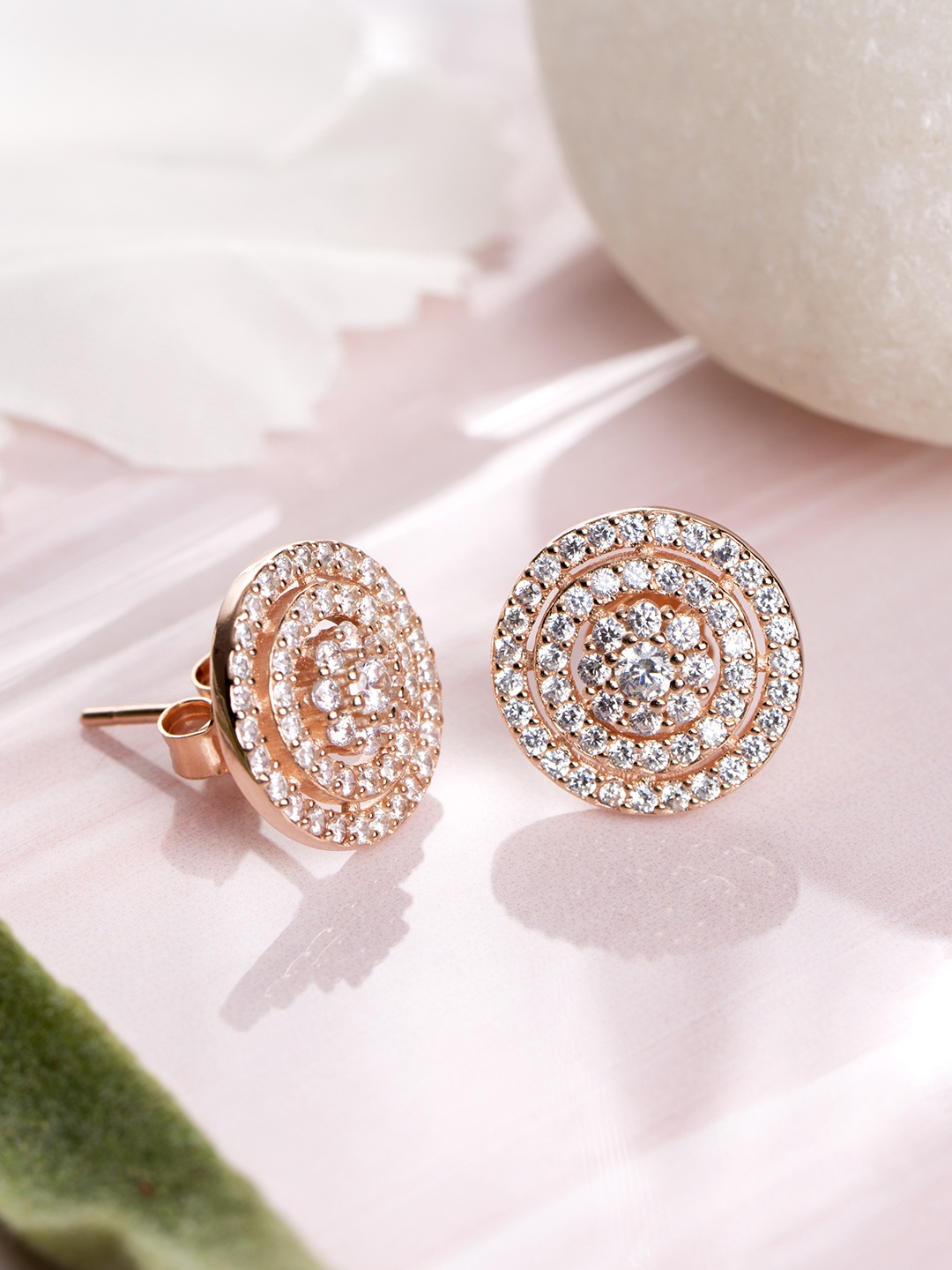 

Zavya Rose Gold-Plated Sterling Silver CZ Studded Circular Studs Earrings