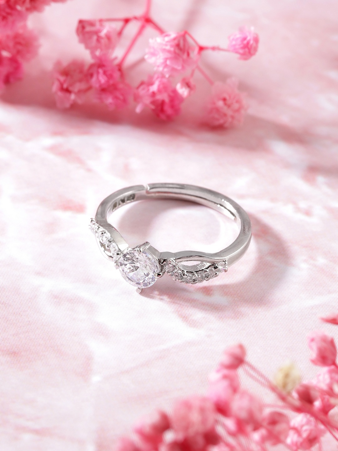 

Zavya Women Rhodium-Plated CZ Studded 925 Pure Sterling Silver Finger Ring