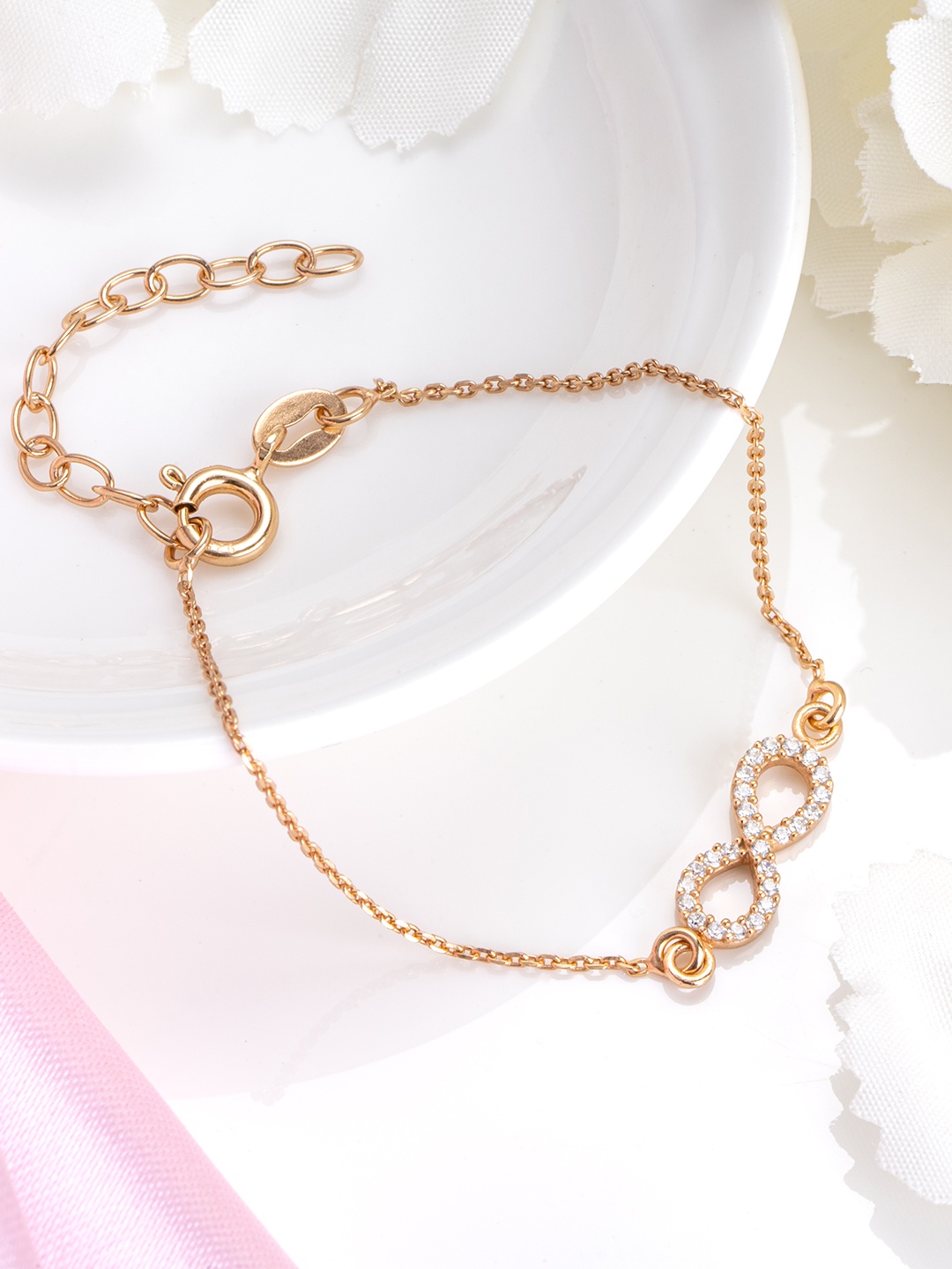 

Zavya Women Sterling Silver Cubic Zirconia Rose Gold-Plated Cuff Bracelet
