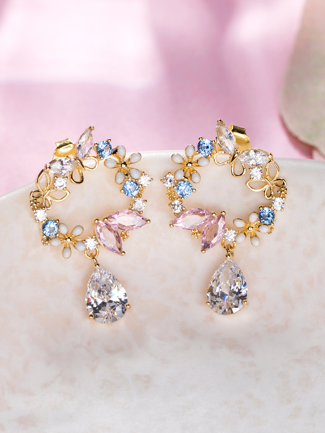 

Zavya Gold-Plated Sterling Silver CZ Studded Floral Studs Earrings